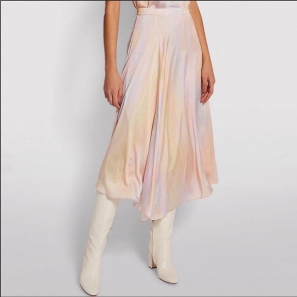 VINCE Rainbow Wash Drape Asymmetric Midi Skirt pastel pink slip skirt - Picture 5 of 16